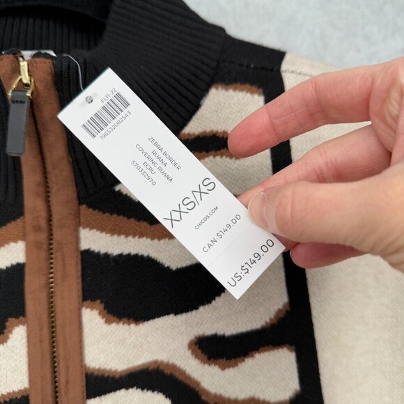 Chicos Mixed Print Faux Suede Trim Ruana Size XXS/XS Oversized Layer Sweater NEW - Picture 8 of 15